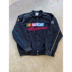 Vintage Nascar Racing Checkered Flag Sports Jacket 2XL Black D4